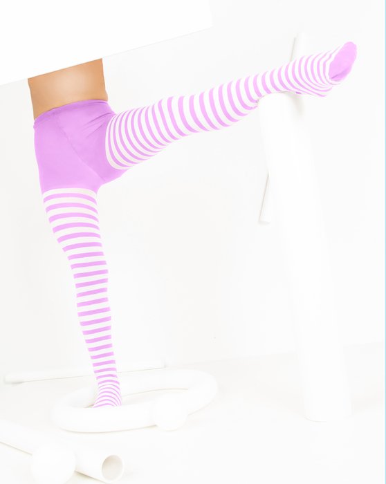 1273 Orchid Pink Kids White Striped Tights