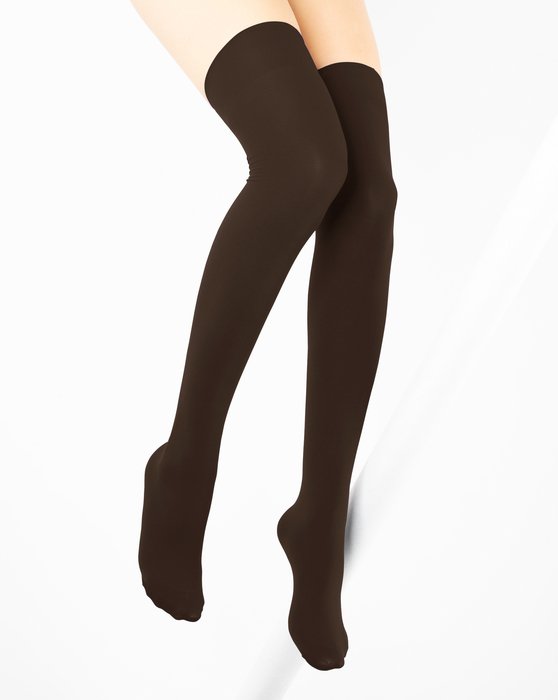 1501 Brown Solid Color Thigh High Socks