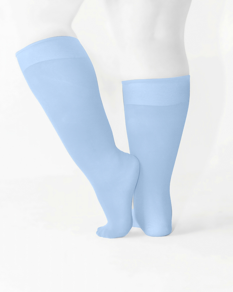 1532 Plus Baby Blue Knee High Trouser Nylon Socks