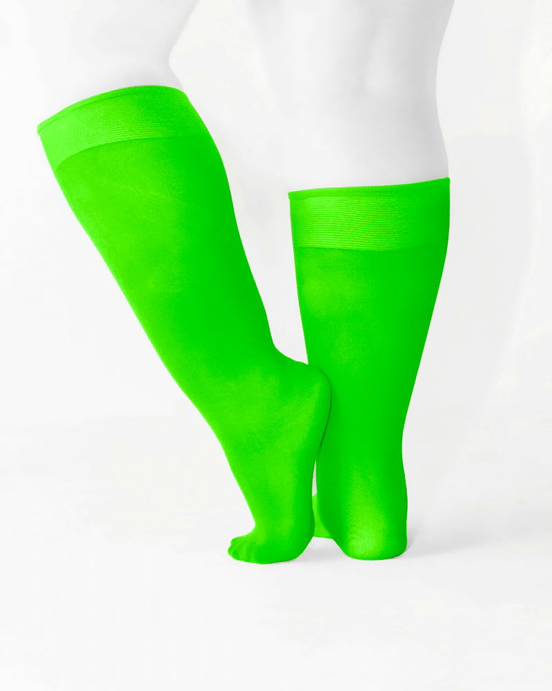 1532 Plus Neon Green Knee High Trouser Nylon Socks