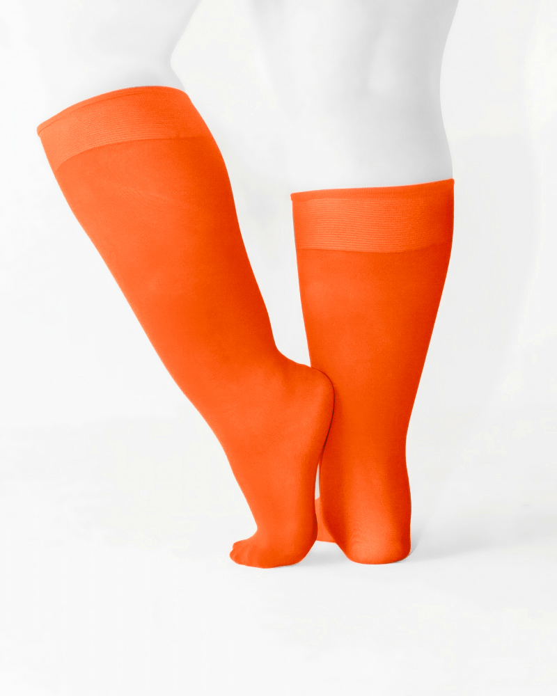 1532 Plus Neon Orange Knee High Trouser Nylon Socks