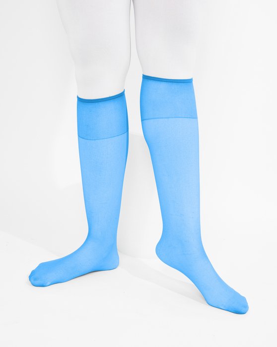 1536 Medium Blue Sheer Color Knee Highs Socks