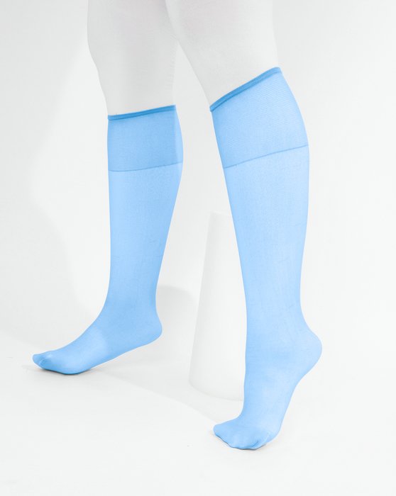 1536 Sky Blue Sheer Color Knee High Socks