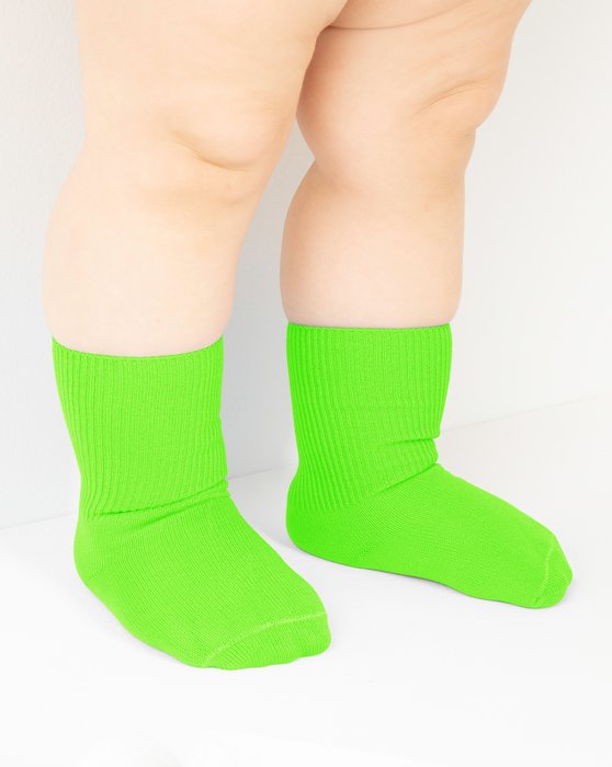 1577 Neon Green Solid Color Kids Socks