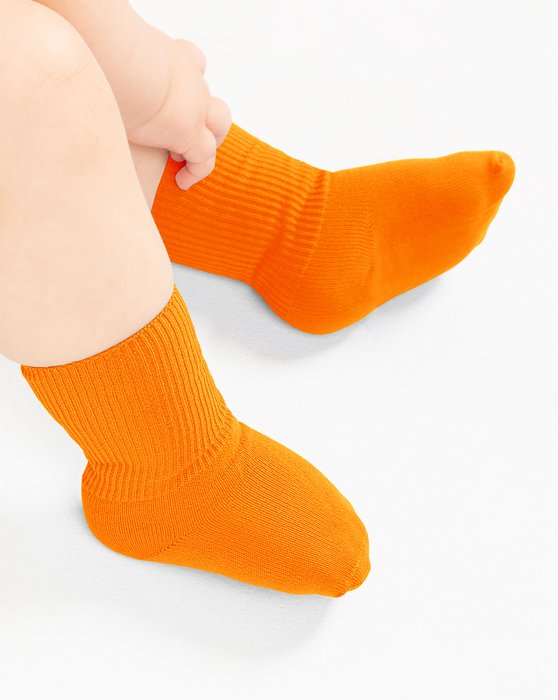 1577 Neon Orange Solid Color Kids Socks