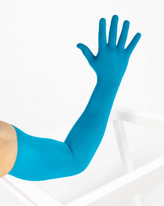 3607 Turquoise Long Matte Knitted Seamless Armsocks Gloves